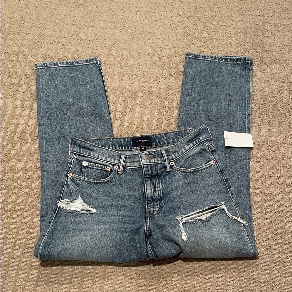 Lucky Brand Women's Straight Leg Distressed Blue Jeans